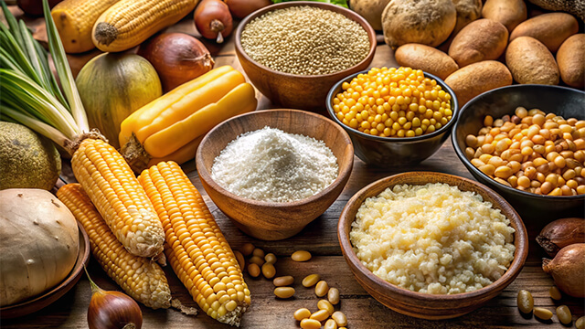 Potatoes rice corn and other starchy ingredients